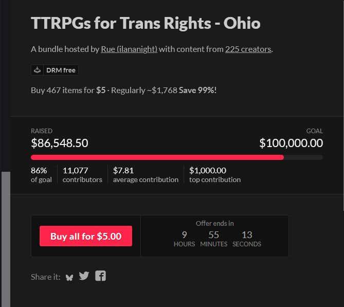 A screenshot showing the bundle has raised $86,548,.50 out of a goal of $100,000