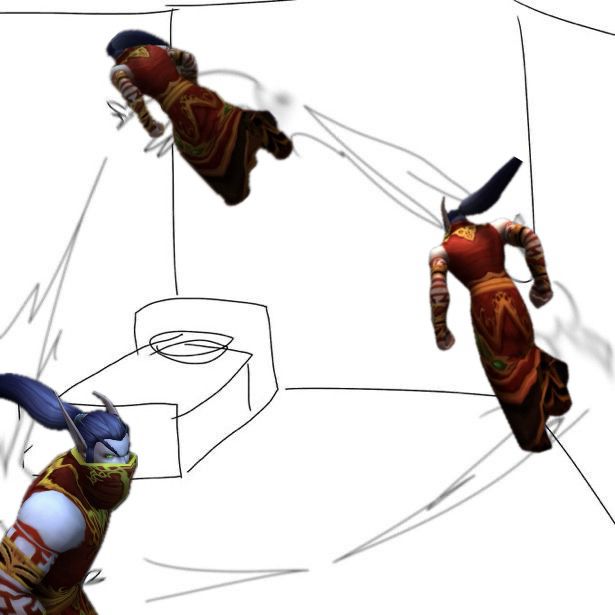Rommath poorly edited into an image to look like he’s running around a room and bouncing off the walls 