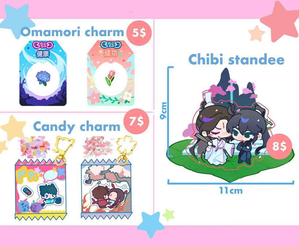 charms and standee
