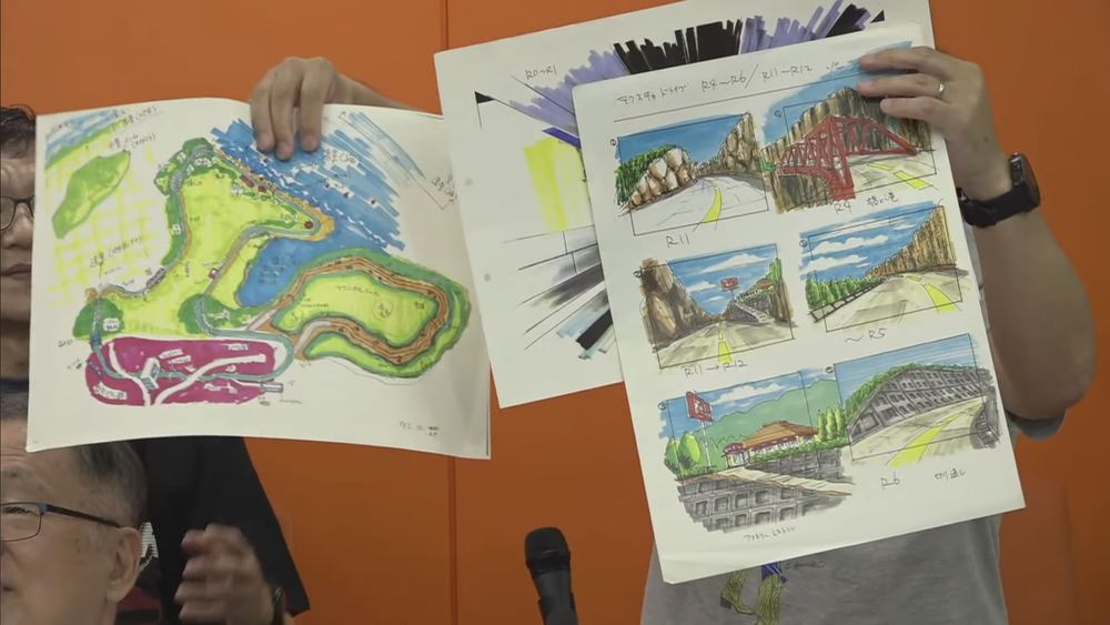 Concept art featuring some unused scenes and an early course layout.