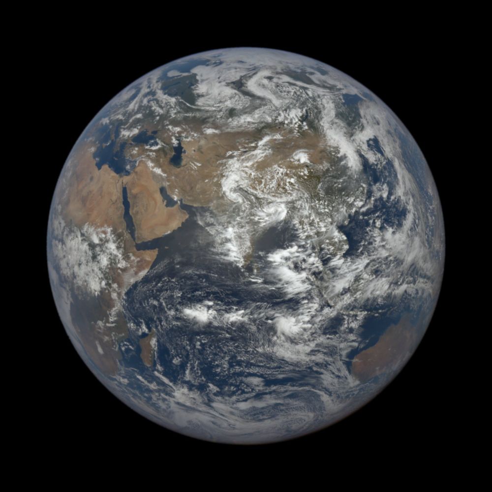 Earth from space, centered on India, captured on Tuesday, July 15, 2025 at 7:04:29 AM by NASA's DSCOVR EPIC camera.