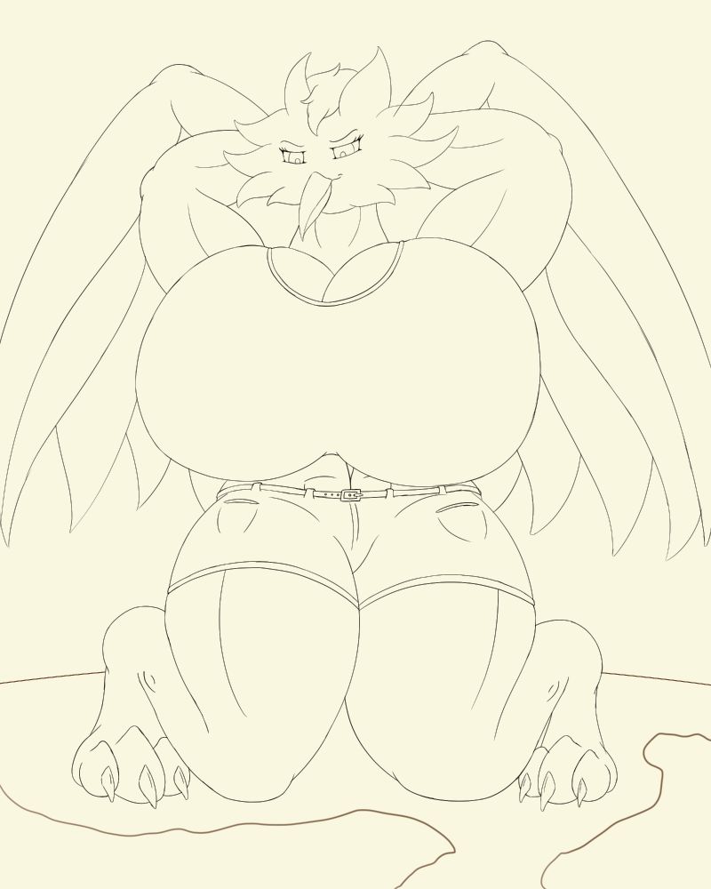 Zaapel the Zapdos on her knees on top of a continent and holding her hands behind her head as she looks down towards the ground with a confident smirk. Clearly pleased with this impressive and unexpected size.