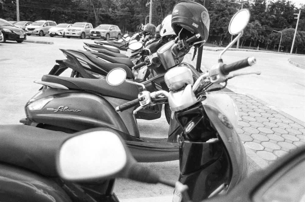 Motorcycles at a parking lot.