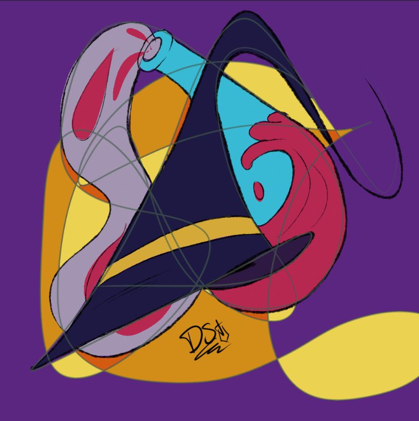 Abstract depiction of a wizardhat and a potionbottle