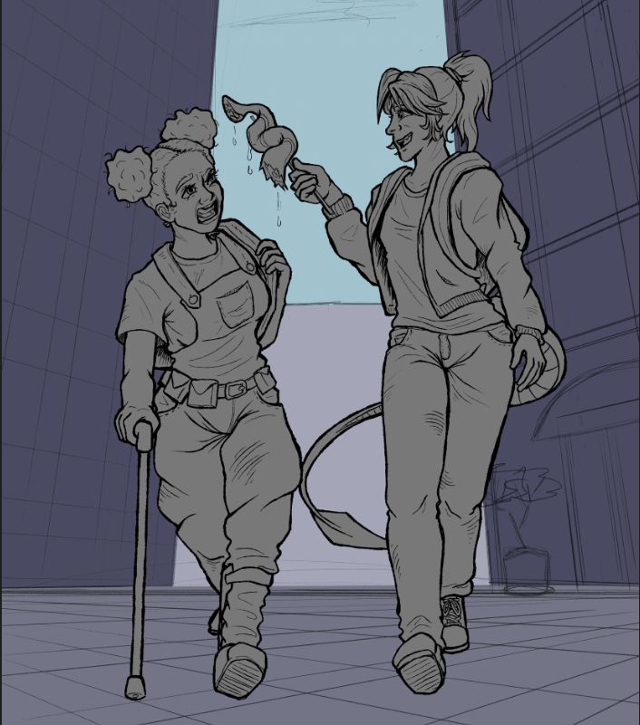 Work in progress art of my 2 OCs Sheila, on the left, and Nicky, on the right.