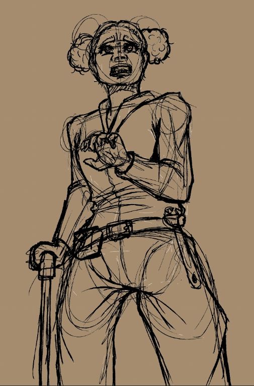 Sketch of my OC Sheila looking scared of something