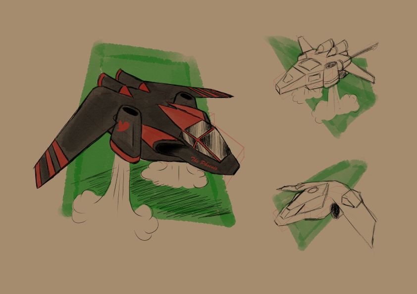 Concept sketches of a small spaceship