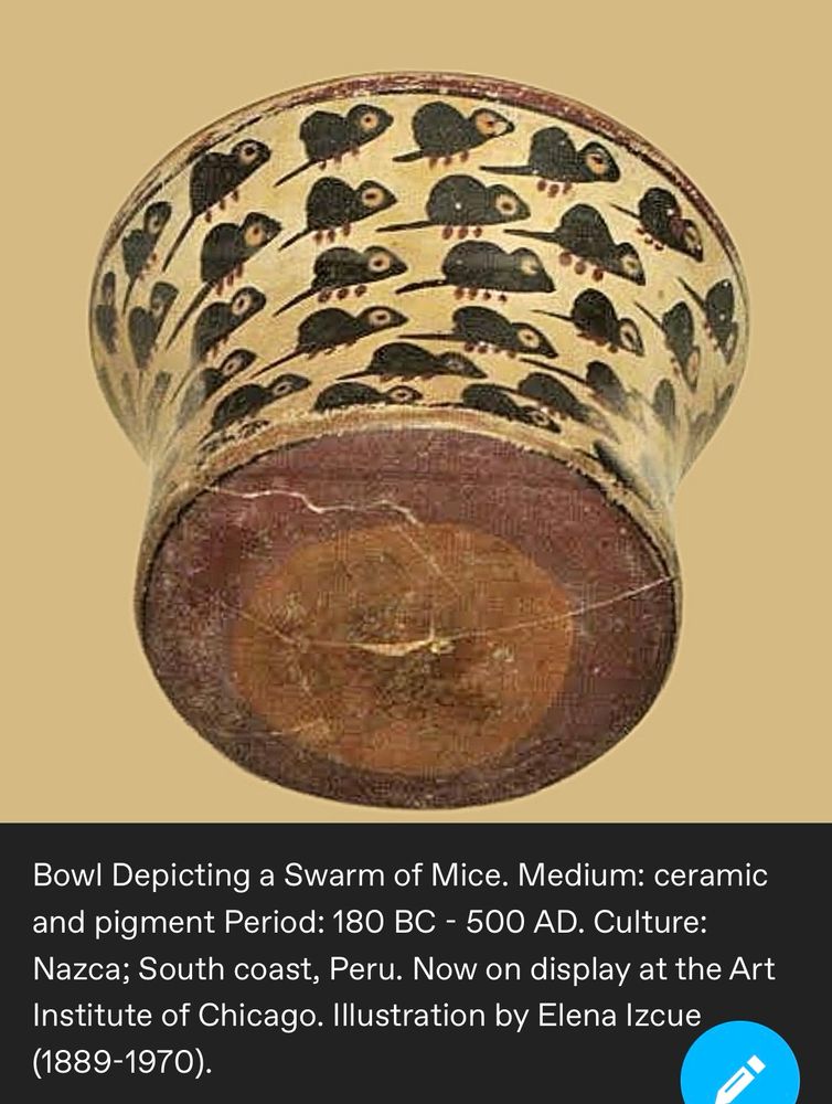Bowl depicting a swarm of mice, made in Peru between 180 BC and 500 AD