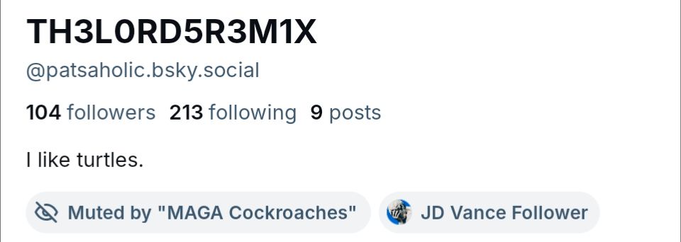 Muted by "MAGA Cockroaches"

JD Vance Follower