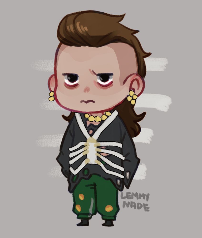 chibi drawing of the character noid (aka karl holtzmann) from the video game disco elysium