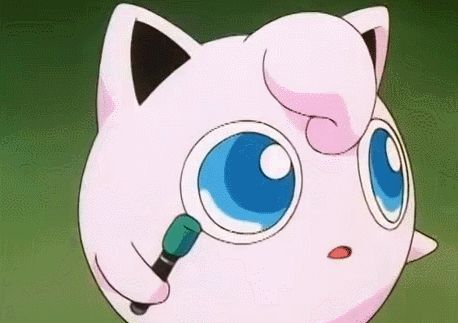 jigglypuff is holding a magnifying glass in front of its eyes .