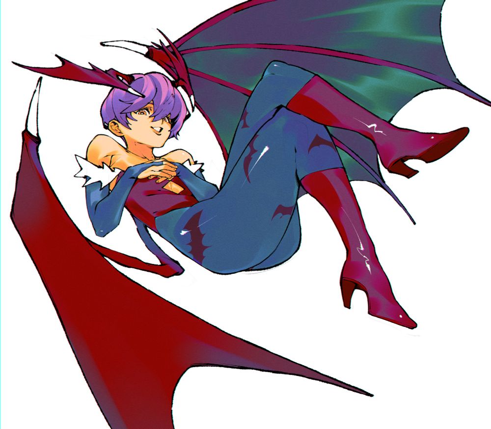 A drawing of Lilith Aensland from Darkstalkers. She's floating