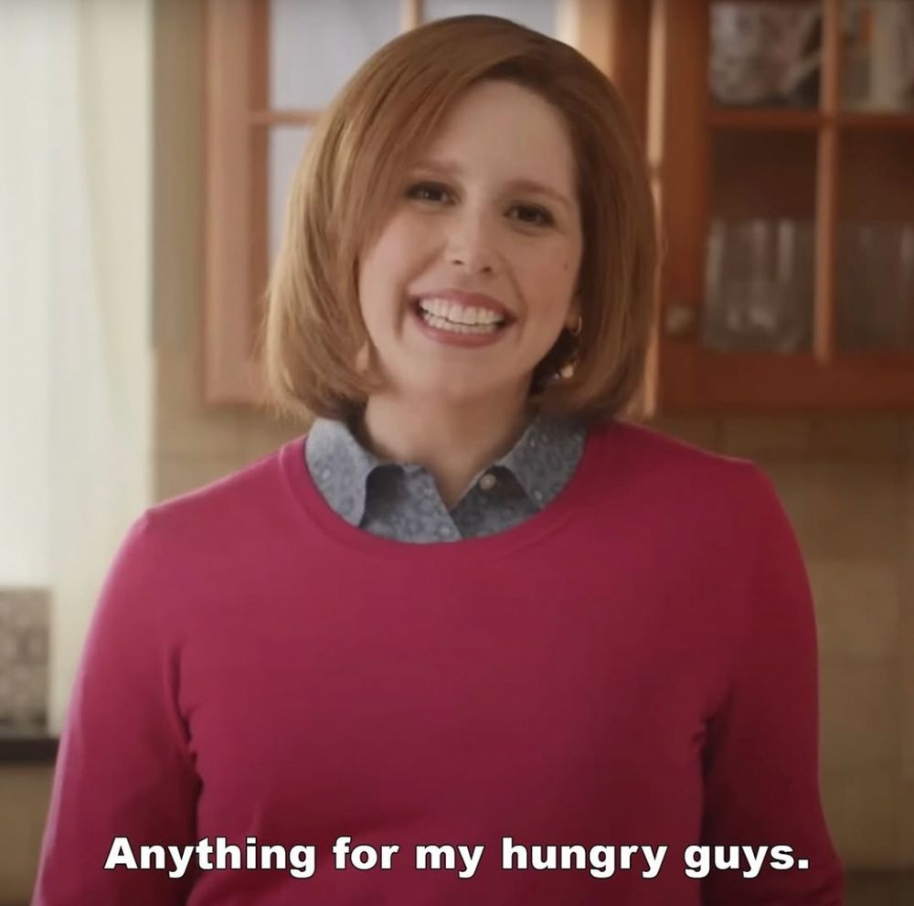Vanessa Bayer, caption: “anything for my hungry guys”