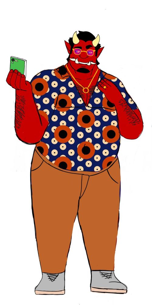 An older drawing of Barrigon, showing off an oddly patterned shirt.

#art
#oc
#Barrigon