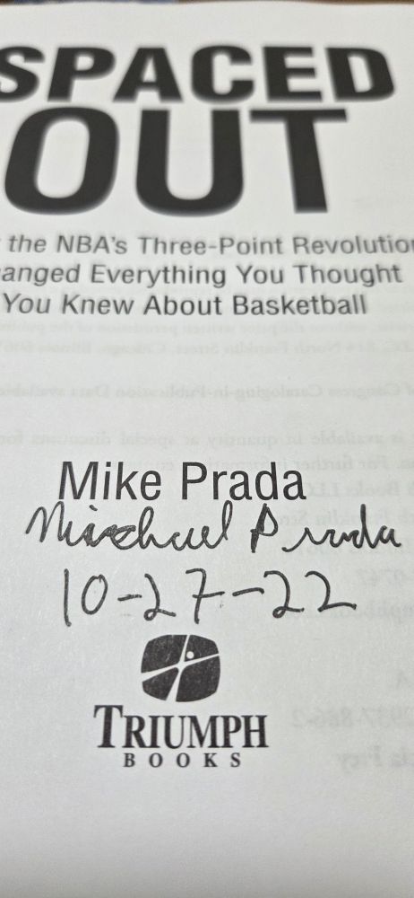 Picture of the title page for SPACED OUT by Mike Prada. Below his name is a signature and the date 10-27-22.