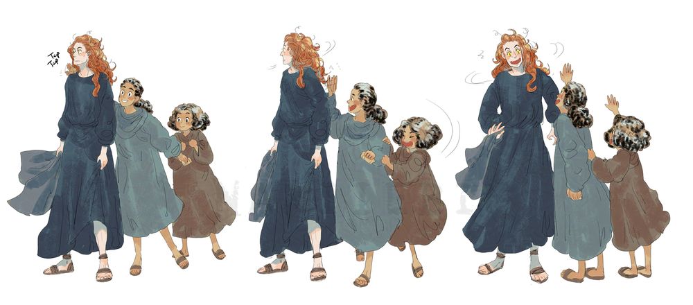Fem presenting Crowley in mesopotamia learnign the shoulder tap prank from two young girls. The older one taps her from behind on one shoulder and swings round to the other side when crowley turns. She seems delighted by this and later does it to Az??