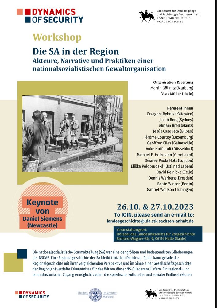 Poster zum Workshop “Die SA in der Region”, vom 26. bis 27. Oktober 2023 in Halle (Saale).