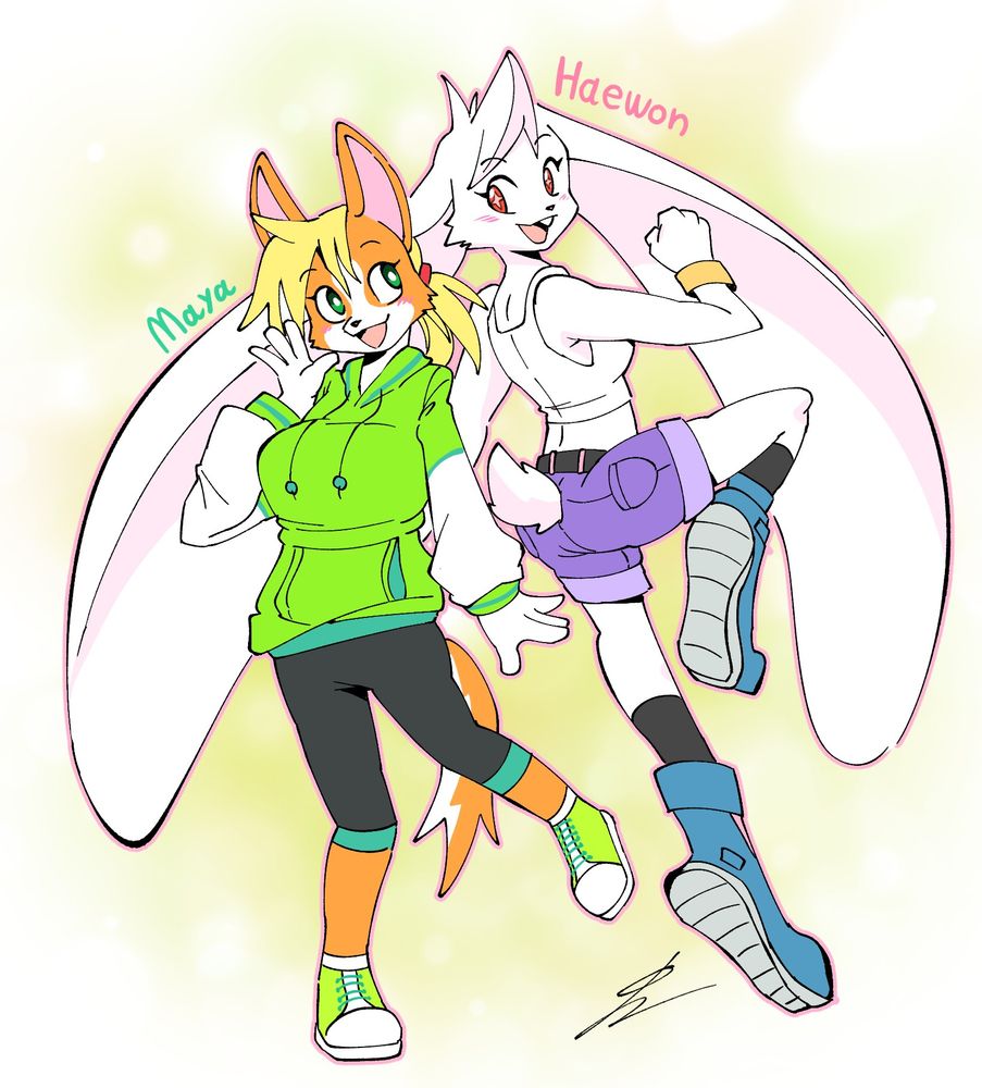 An energetic Corgi and a Sporty Bunny