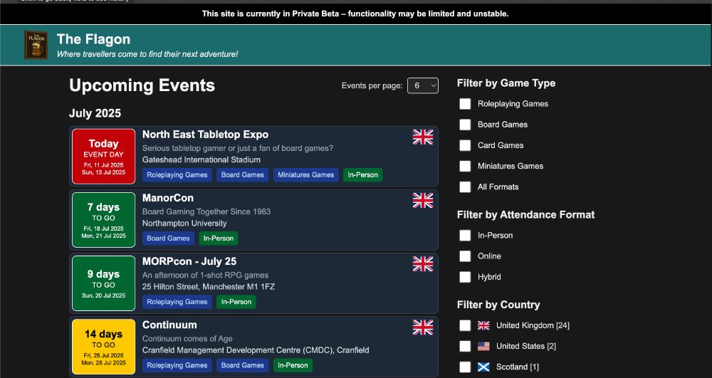 My events listing website - I've moved the content to the left as I felt it looked better than being in the normal 'centre' - now it also has a shorter title.