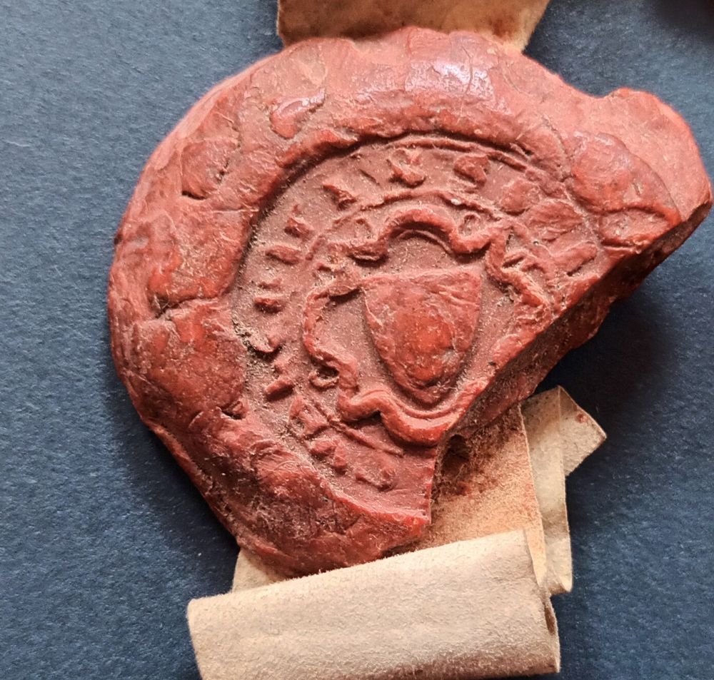 The seal of the office of the mayor of Waterford with a counterseal (on the back of the seal) attached to a deed from 1433 at @nlireland.bsky.social