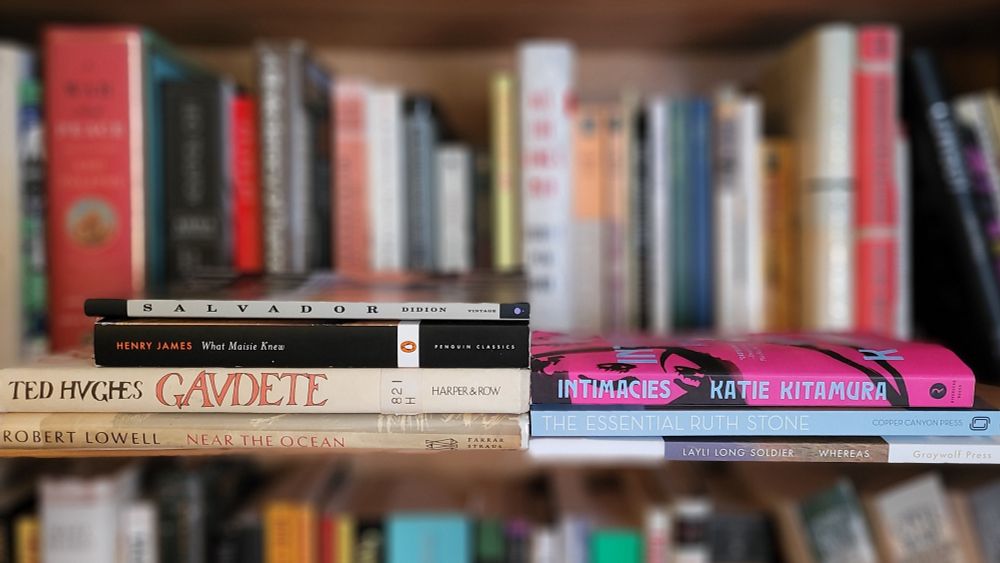 Books read:

* Joan Didion, SALVADOR
* Henry James, WHAT MAISIE KNEW
* Ted Hughes, GAUDETE (1st. ed., Harper & Row, 1977)
* Robert Lowell, NEAR THE OCEAN (1st. ed., FSG, 1967)

Books bought:
* Katie Kitamura, INTIMACIES
* THE ESSENTIAL RUTH STONE, edited by Bianca Stone
* Layli Long Soldier, WHEREAS