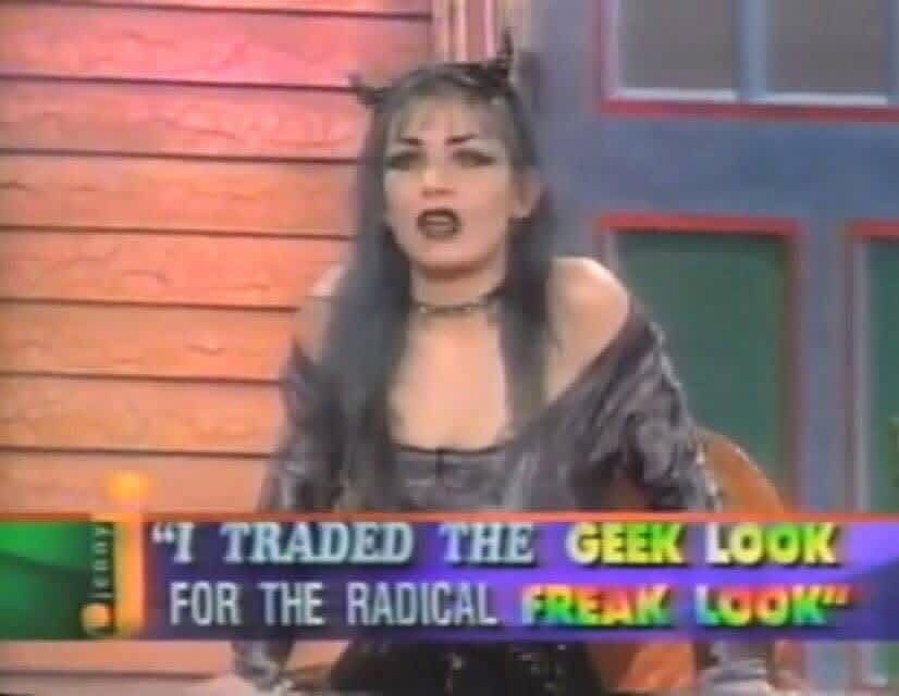 a screenshot from a daytime 90s tv show the caption

I TRADED THE GEEK LOOK FOR THE RADICAL FREAK LOOK

image is the coolest girl ever