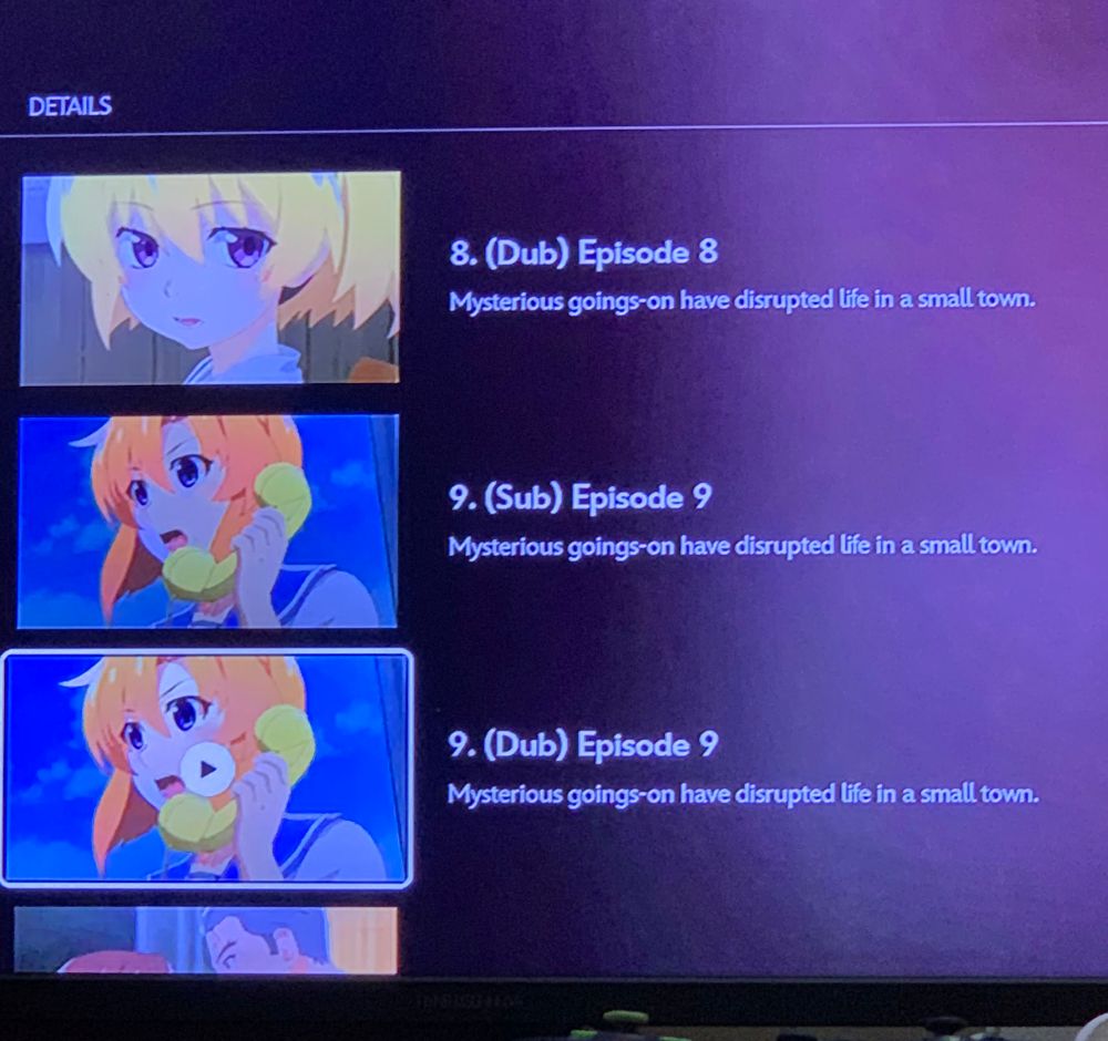 thumbnails of episodes with "Mysterious goings-on have disrupted life in a small town." describing every single episode

(i included a second screen to show the later eps had the same mistake)