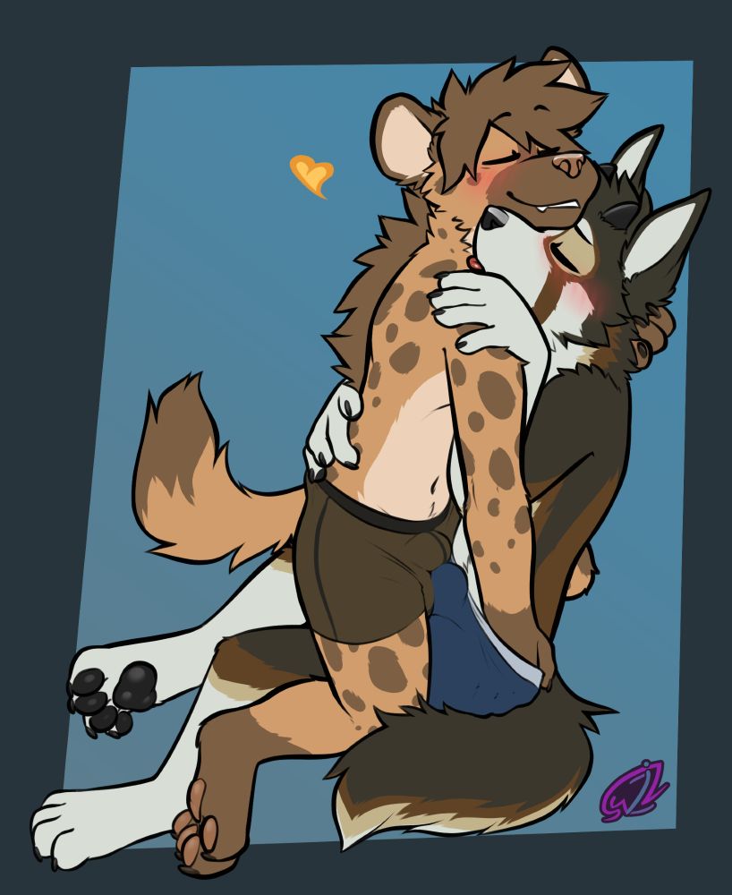 two anthropomorphic characters grinding bulges together in their underwear