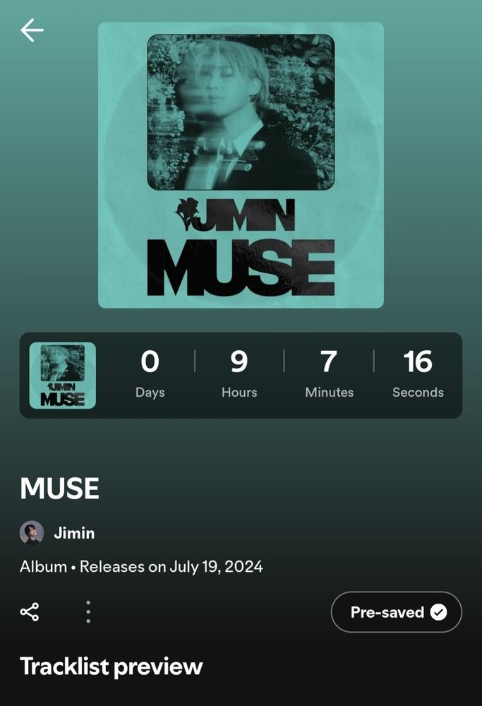 It's a screen shot of bts member jimin's new album countdown. Black and green background with jimin face as a thumbnail and inside the column it's showing countdown.