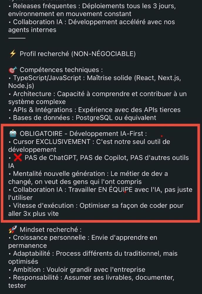 "AI first !" "On cherche un mindset !" "On release tous les trois jours !"