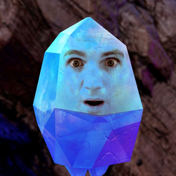 A Fractone (crystalline rock person) from off of Donkey Kong Bananza with Matt Cornah's face.
