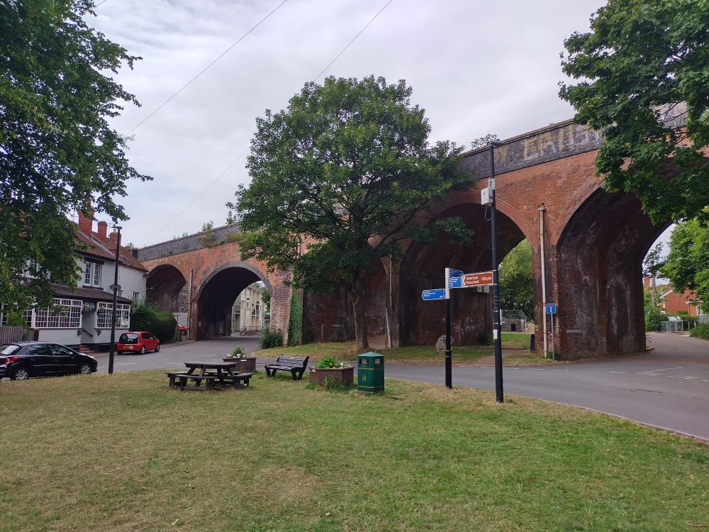 Red brick railway viaduct at Pill 