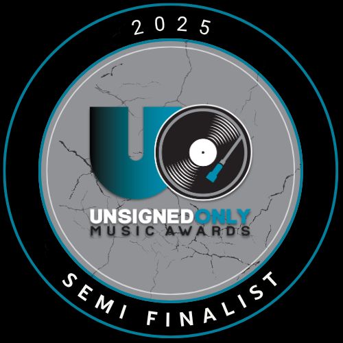 This is the semifinalist medallion logo for the Unsigned Only Music Awards 2025. Artists whose songs were selected in the first round received this medallion logo.