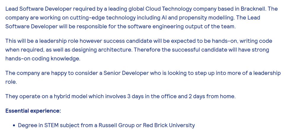 Job ad where the first item of essential experience is a Degree in a STEM subject from a Russell Group or Red Brick University
