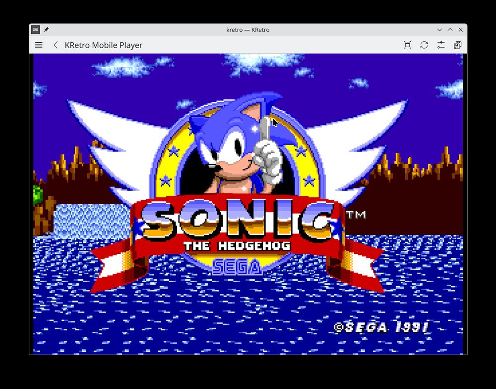 Sonic the Hedgehog title screen open in KRetro.