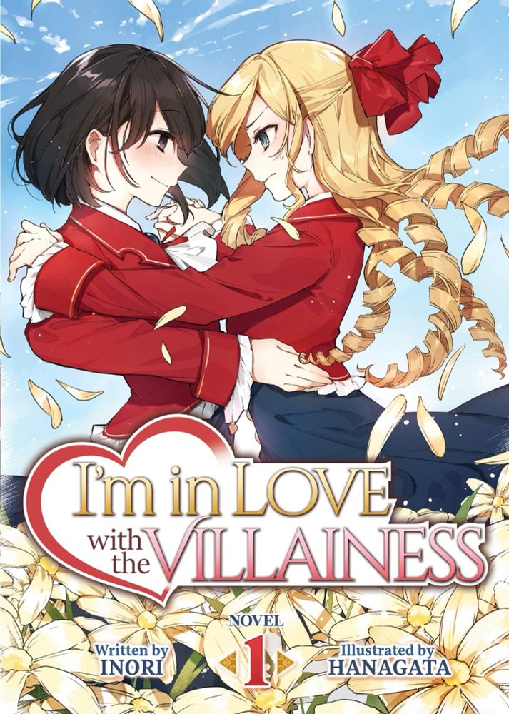 I’m in Love with the Villainess Novel 1 Cover, depicting Rae Taylor and Claire Francois looking into each other’s eyes (in a gay way)