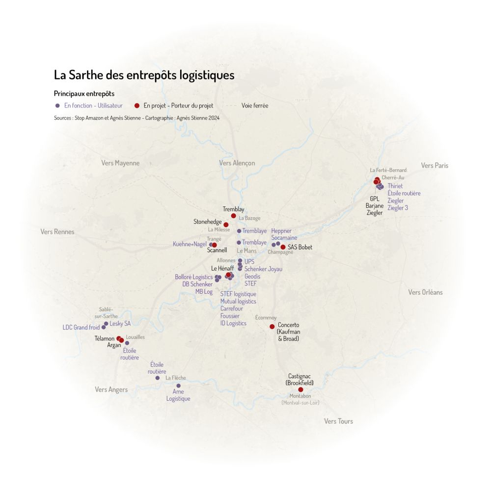 Carte des entrepôts logistiques en Sarthe