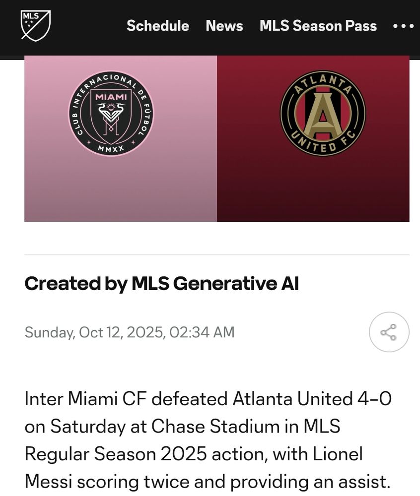 An AI generated match report on the official MLS website.