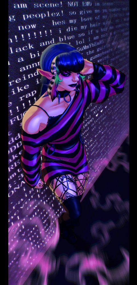 Celeste (m / elf) leaning against a graphic wall with a lit cig. (he doesn't actually smoke I just need to fill space and it fit the theme lololol)