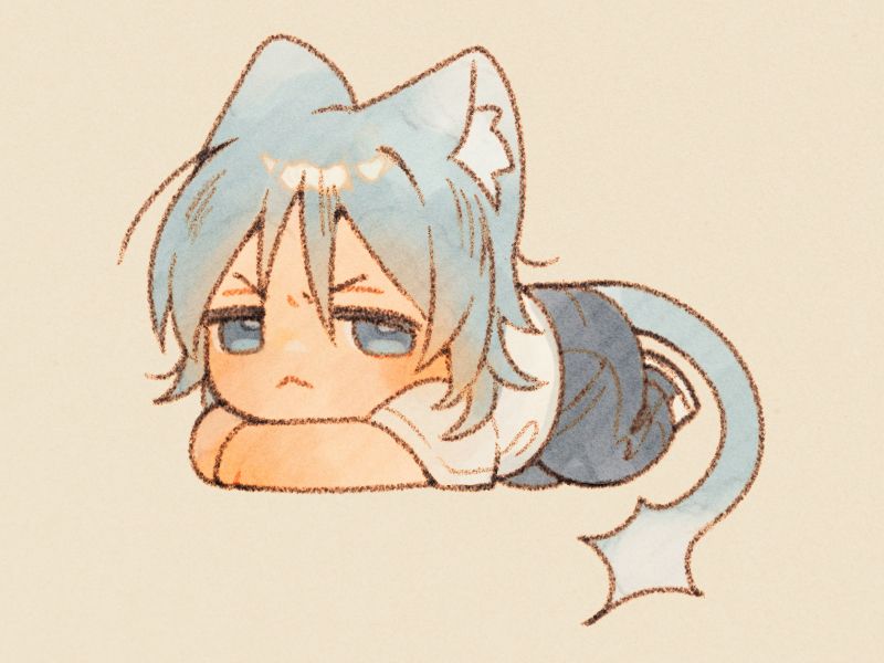 OP's Fields of Mistria character Monroe in a chibi style, portrayed with a cat ears and tail.