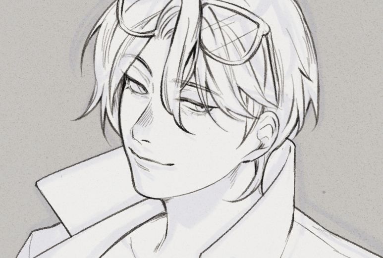 Monochromatic lineart of Valen from Fields of Mistria. She's side-eyeing with a smirk. End ID