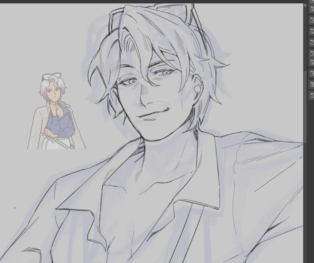 A cropped black and white sketch of Valen, from Fields of Mistria.