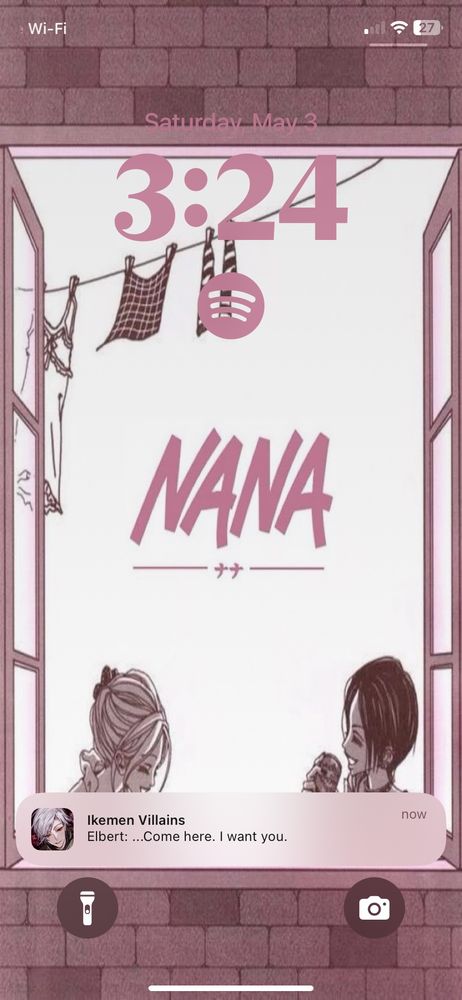 NANA iphone background (found on pinterest i think) with an ikemen villains notification from the neediest earl, Elbert saying: “…Come here. I want you.”