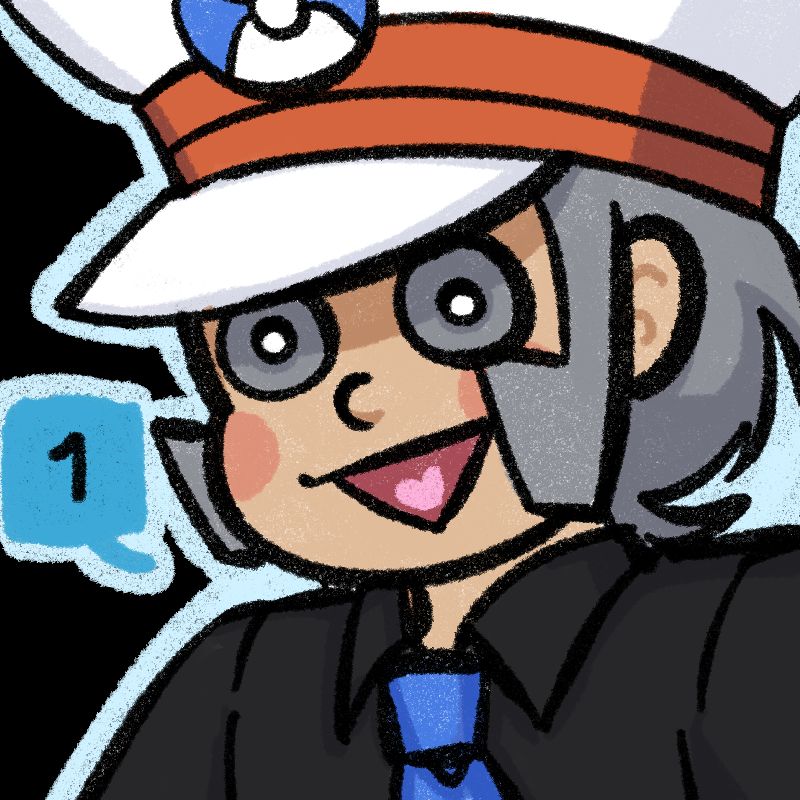 a digital doodle of Emmet with no coat. the eyes are simple and a bit exaggerated, with the iris and pupil taking up the entire eye white area.