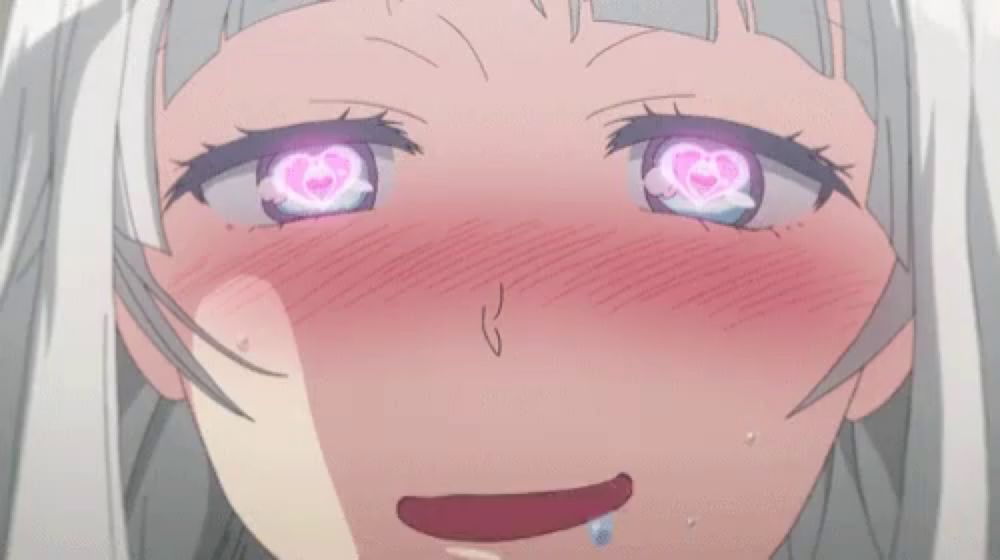 a close up of a girl 's face with hearts in her eyes