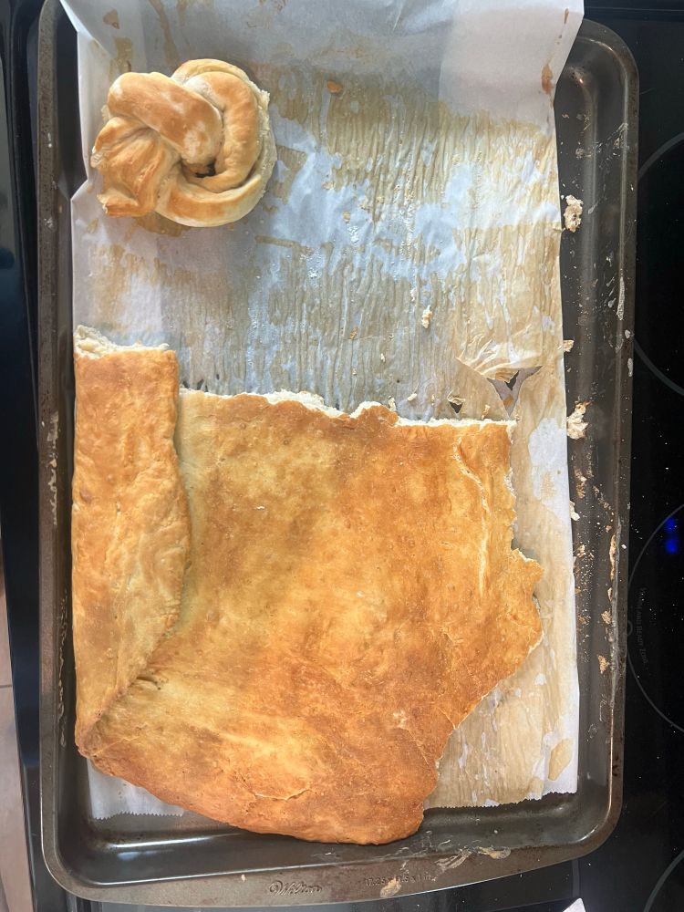 Sheet of soft pretzel I made by modifying a pizza dough recipe. 