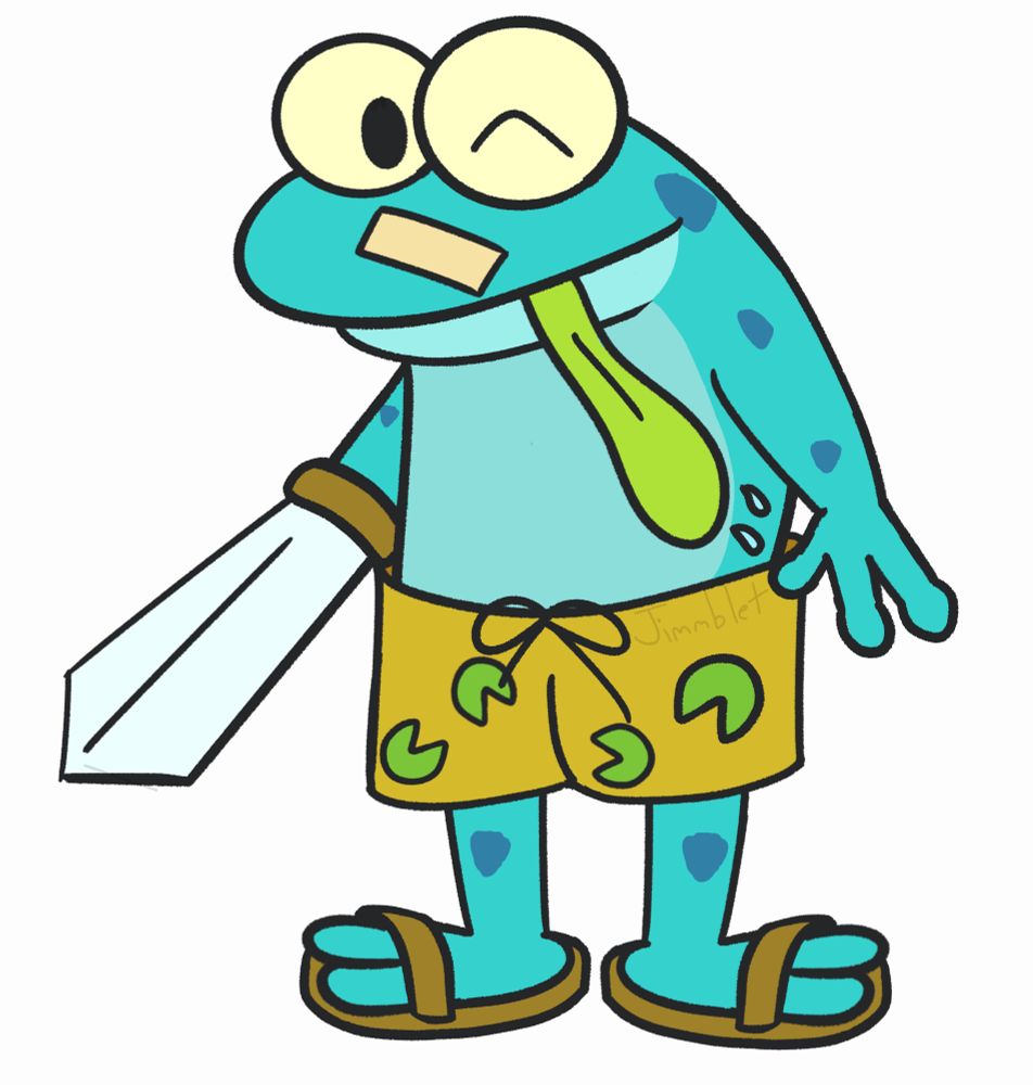 Frog boy with sword for an arm