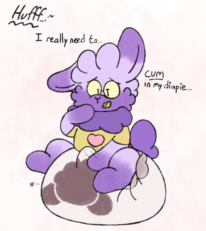 An alt of the quoted doodle, but with a Sheepy print plastered across the front of the diaper which Bunny is rubbing the tent of