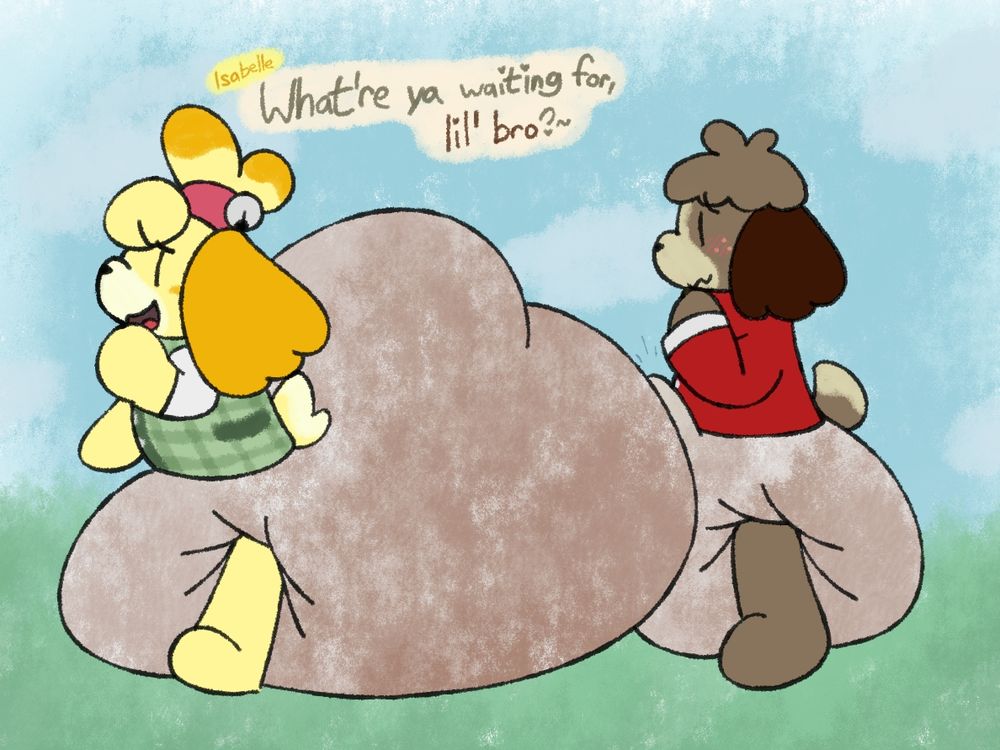 IsabeIle teasing Digby with her very packed pampers, smushed riiiight up against his tent~ "What're ya waiting for, lil' bro?~" she says!