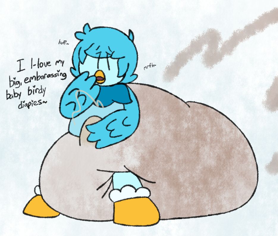 MartIet (from UT Yellow) rubbing her tenty diapies as she packs them full!! Embarrassed yet excited, she says "I l-love my big, embarassing baby birdy diapies~"
